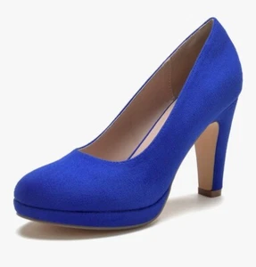 Women’s Round Toe Low Platform High Heel 3.5” Pumps Blue Suede Sz 8 WuORWu - Picture 1 of 22
