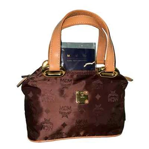 MCM Brown Visetos Small Nylon with Tan Leather Trim Handmade Handbag Tote Rare - Picture 1 of 16