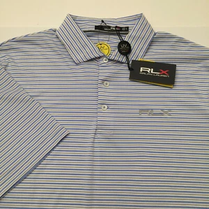 RLX Ralph Lauren Polo Golf Shirt blau Streifen UV-Schutz feuchtigkeitsableitend Herren XL - Bild 1 von 10