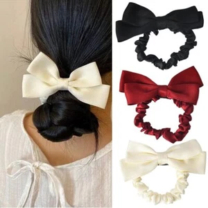 Bowknot Hair Scrunchies Silk Bow Hair Elastic Ties for Women Girls Ribbon Hai... - Picture 1 of 7