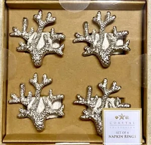 Coastal Collection Silver Tone “Coral” NAPKIN RINGS Set Of 4 - NIB - Picture 1 of 5