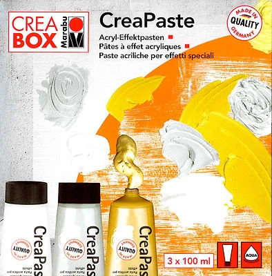 MARABU 3 Tuben a 100 ml Acryl Effektfarbe (100ml/2,50€) Gold Silber Metalic Farbe