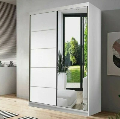 Wardrobe with Sliding Doors Mirror New Rail Shelves Decorative Strips NEOMI 05 - Image 1 of 2