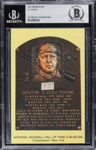 Cy Young Signed Autograph Cut Authentic Handwriting HOF Plaque Beckett BAS AUTO - Picture 1 of 2
