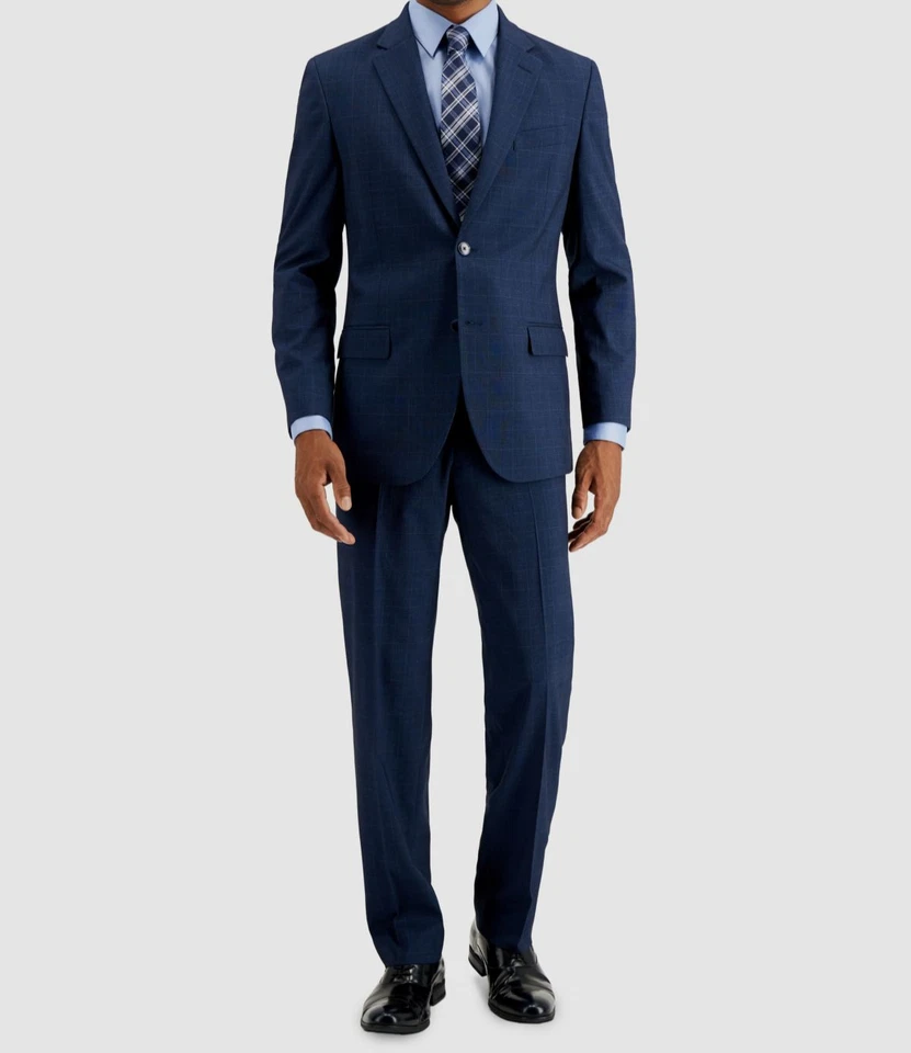 Nautica Men's Blue Plaid Modern Gaff Jacket & Pants Suit Size 46R 41W