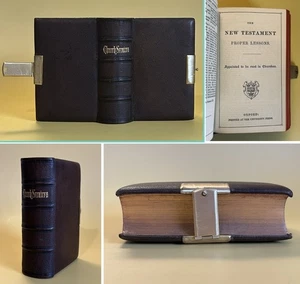 Antik um 1842 Alte Bibel Neues Testament Gebetbuch Geprägte Lederschließe Oxford - Bild 1 von 16