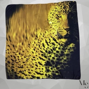 ROBERTO CAVALLI Sciarpa seta stampa leopardata oro Made in Italy 36"-35" nuova senza etichette - Foto 1 di 7