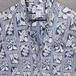 Reyn Spooner Hawaiian Popover Shirt Men's L Blue Block Print Classic Aloha - Picture 1 of 10