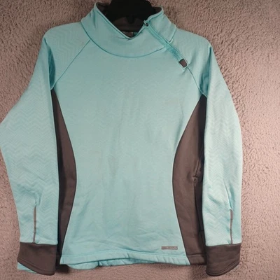 Pulôver Avalanche Feminino Manga Longa Azul Médio Top Quente 1/4 Zíper Bolsos Macios - Imagem 1 de 4