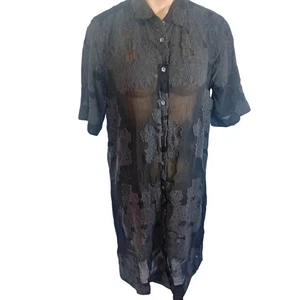 Aritzia Wilfred Hemistiche Floral Embroidered Sheer Button Up Shirt Dress S READ - Picture 1 of 16