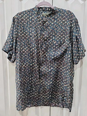 Camisa Robert Stock Vintage Manga Corta Seda Estampado Abstracto Círculos Abotonada S Foto 1 de 4