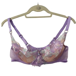 Honey Birdette Christine Einhorn BH 38D Flieder Bestickt Transparent Mesh Balconette - Bild 1 von 4