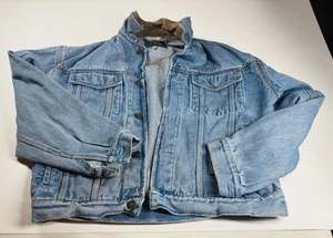 Vintage Rock Port  Men’s  M Denim Trucker   Jacket Suede  Collar  Blue Jean - Picture 1 of 6
