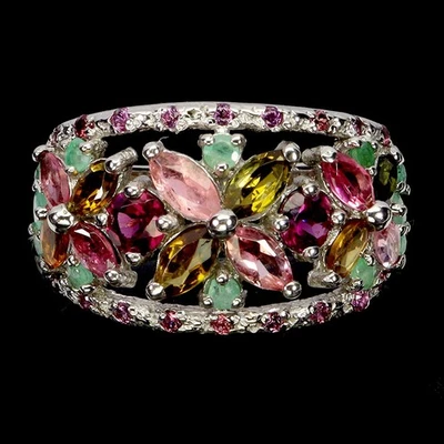 925 Sterlingsilber Ring Marquise Turmalin Smaragd Edelstein Schmuck Größe 9 - Bild 1 von 4