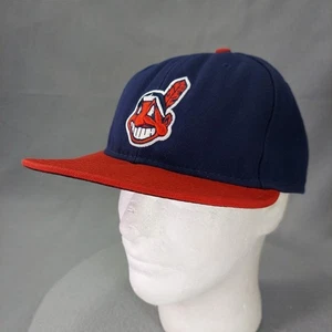 Cleveland Indians Fitted Hat Cap 7 1/2 Navy & Red MLB On-Field USA Chief Wahoo - Picture 1 of 23