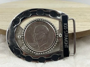 Fibbia cintura moneta vintage 1974 argento dollaro Liberty Eisenhower ferro di cavallo 100 dritti - Foto 1 di 9