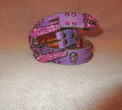 Cinturón Calavera BB Simon Talla 34 Cristales Swarovski Cuero Brillante Gótico Rocker Motociclista Foto 1 de 4