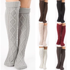 Ladies Winter Warm Leg Sleeves Over the Knee Knitted Rhombus Floor Socks - Picture 1 of 13