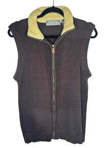 Oscar De La Renta Brown Sweater Vest Women's 100% Cotton Sz Small Zipper Collar - Picture 1 of 3