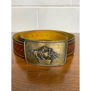 Vintage Levi's Western Belt Rodeo Buckle Leather Basket Weave Brown Mens Size 36 - Picture 1 of 11