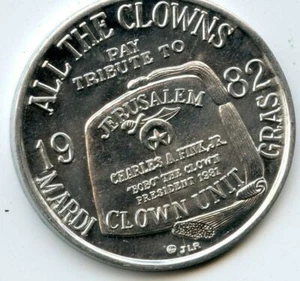 Mardi Gras Doubloon Jerusalem Temple Clown Unit 1982 Aluminum - Picture 1 of 2