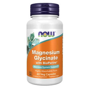NOW Magnesium Glycinate with BioPerine - 60 Veg Caps, Nervous system Support - Picture 1 of 5