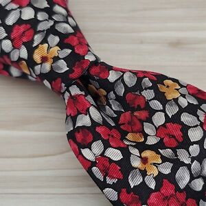 JOS A BANK Men 100% Silk Tie, Black, Yellow & Gray, Floral Pattern Necktie - NWT