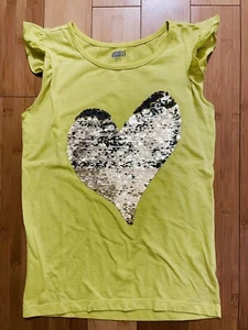 Crazy 8 Girls Yellow Sleeveless T Shirt Top Heart Of Gold Sequins Sz 14 EUC - Picture 1 of 2
