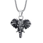 Men Stainless Steel Elephant Head Pendant Silver Chain Necklace Vintage Jewelry