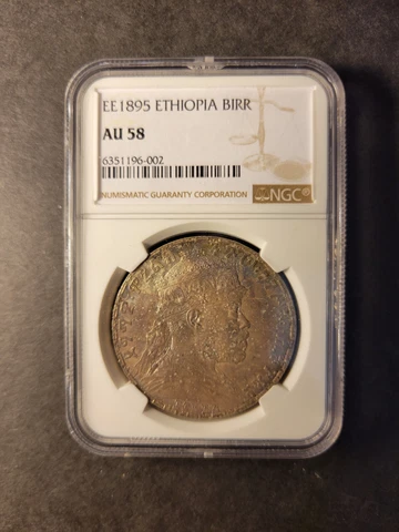 Ethiopia silver Birr EE1895 toned about uncirculated NGC AU58 Cover