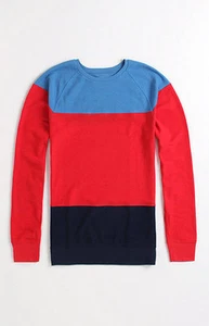 MEN'S guys ON THE BYAS BLOCK PARTY RAGLAN CREW FLEECE SWEATSHIRT RED NEW $45 - Picture 1 of 1
