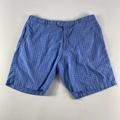 Peter Millar Golf Shorts Adult 40” Chino Flat Front Blue Check Cotton Men’s - Image 1 of 4