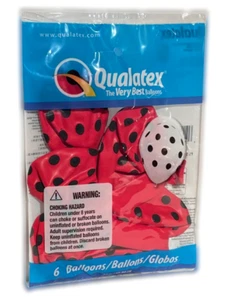 6 BIG POLKA DOTS LADY BUG BALLOONS 11" Latex Red Black Circles Party Pack Set - Picture 1 of 8