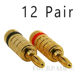 12 Pair, 24pcs - Closed Screw Speaker Wire Banana Plugs Audio Gold Connectors - Picture 1 of 4