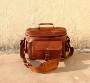 Sac d'appareil photo en cuir 12 pouces sacoche sac d'appareil photo sac en cuir véritable pour objectif d'appareil photo - Photo 1 sur 4