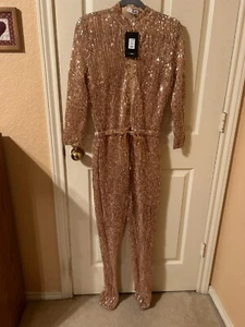 Size M Fashion Nova Rose Gold Sequin Jumpsuit NWT - Picture 1 of 1