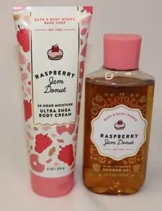Bath & Body Works Raspberry Jam Donut Shower Gel & Ultra Shea Body Cream NEW HTF - Picture 1 of 1