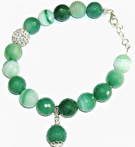 PULSERA DE PLATA 925 con AGATAS FACETADAS 10mm Verdes, SHAMBALLA Y CHARM ÁGATA - Imagen 1 de 2