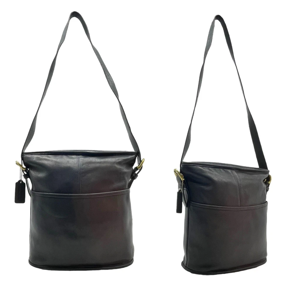Bolso de hombro vintage COACH BLEECKER 4153 cuero liso cubo bolso de mano NEGRO Foto 1 de 4