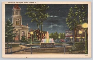 Colored Fountain at Night Silver Creek NY New York Posted 1950 Postcard - Picture 1 of 2