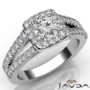Halo geteilter Schaft runder Diamant Verlobungsring französisch pave GIA F VS2 1 1/4 kt - Bild 1 von 10