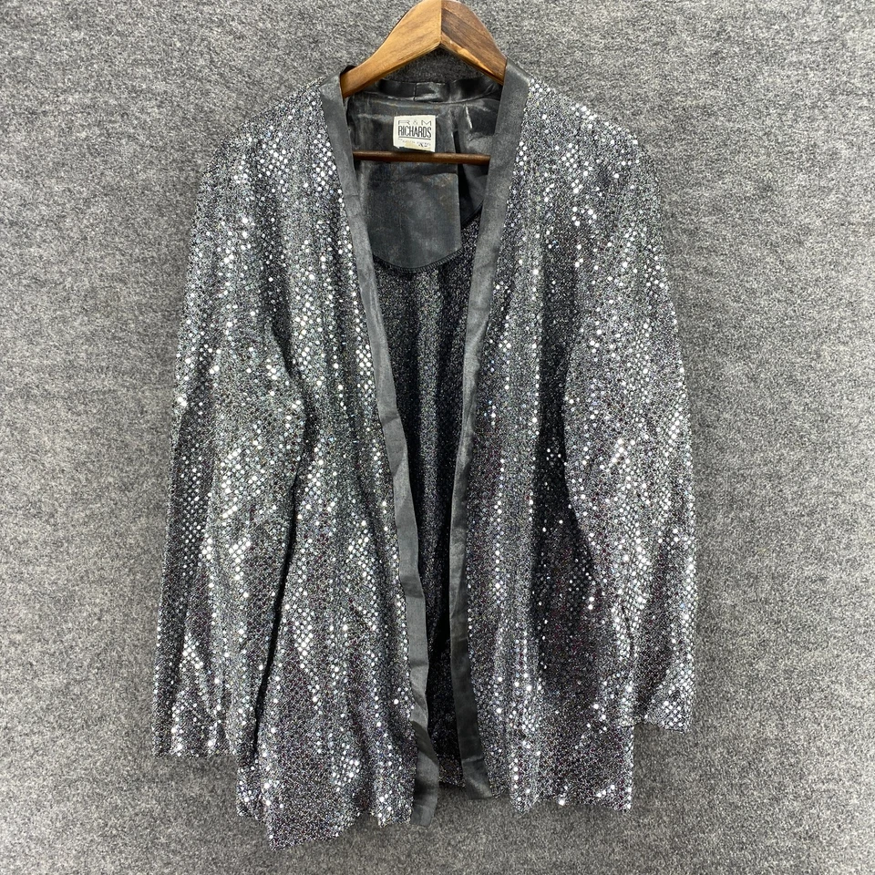 R&M Richards Blazer Women 16 Gray Long Sleeve Open Front Metallic Classic Fit - Image 1 of 4