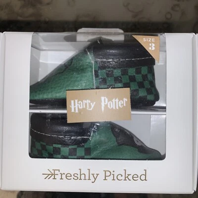 Freshly Picked Moccasin Baby Size 3 Harry Potter Slytherin Green Black Crest - Image 1 of 4