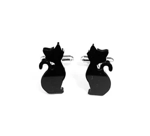 Cute Cat Cufflinks Men's Novelty Cat Shirt Cufflinks Gift In Black Acrylic Gift - Picture 1 of 5