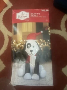 Santa's Puppy Air Blown Inflatable 3.5ft Christmas Holiday Time Santa Hat New - Picture 1 of 4