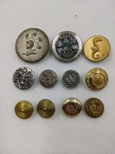 Vintage LOT of Pressed Metal Buttons - Knight Eagles Seahorse Emblems Crown - Picture 1 of 9