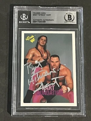 BRET HART 1990 CLÁSICO WWF TARJETA AUTOGRAFIADA FIRMADA BECKETT BAS AUTÉNTICA Foto 1 de 2
