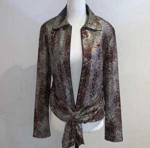 Joseph Ribkoff Metallic Faux Tie Front Silver Purple Jacket 10 - Picture 1 of 12