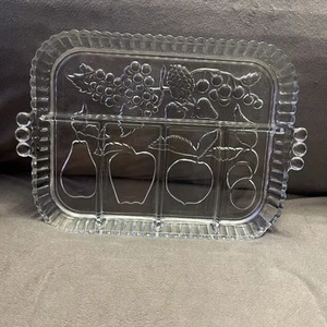 Indiana Glass Crystal 5 Section Relish Serving Tray Fruit Design 12.5”x9” - Picture 1 of 4