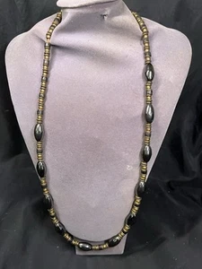 VINTAGE HEMITITE & BRONZE ARTISN MADE BEADED NECKLACE 30.5” - Picture 1 of 5